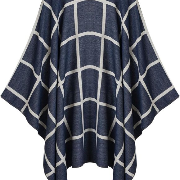 Women Shawl Wraps Soft Acrylic Blend Reversible Plaid Poncho Winter Gear - Picture 2 of 6